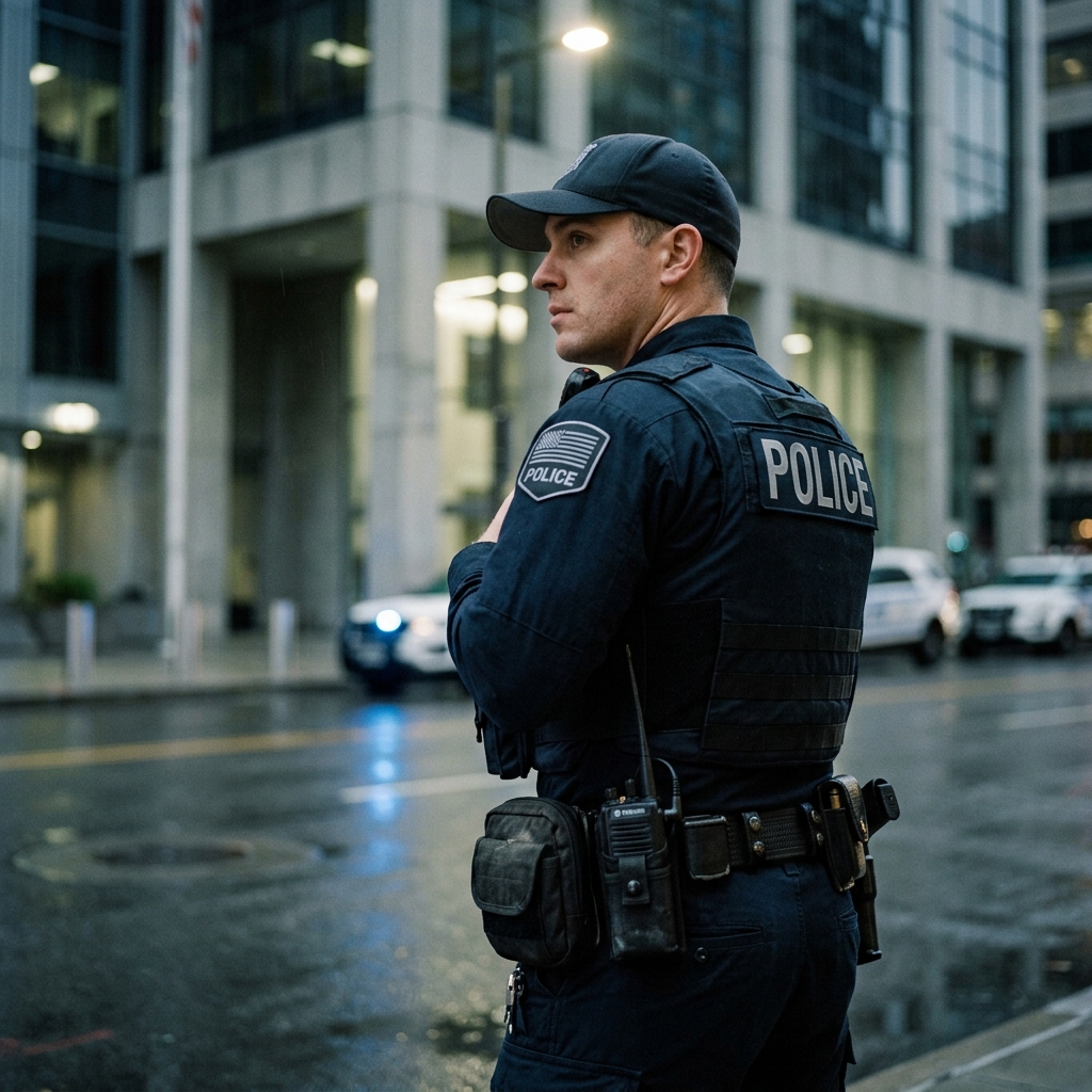 Police officer on duty, maintaining vigilance and readiness